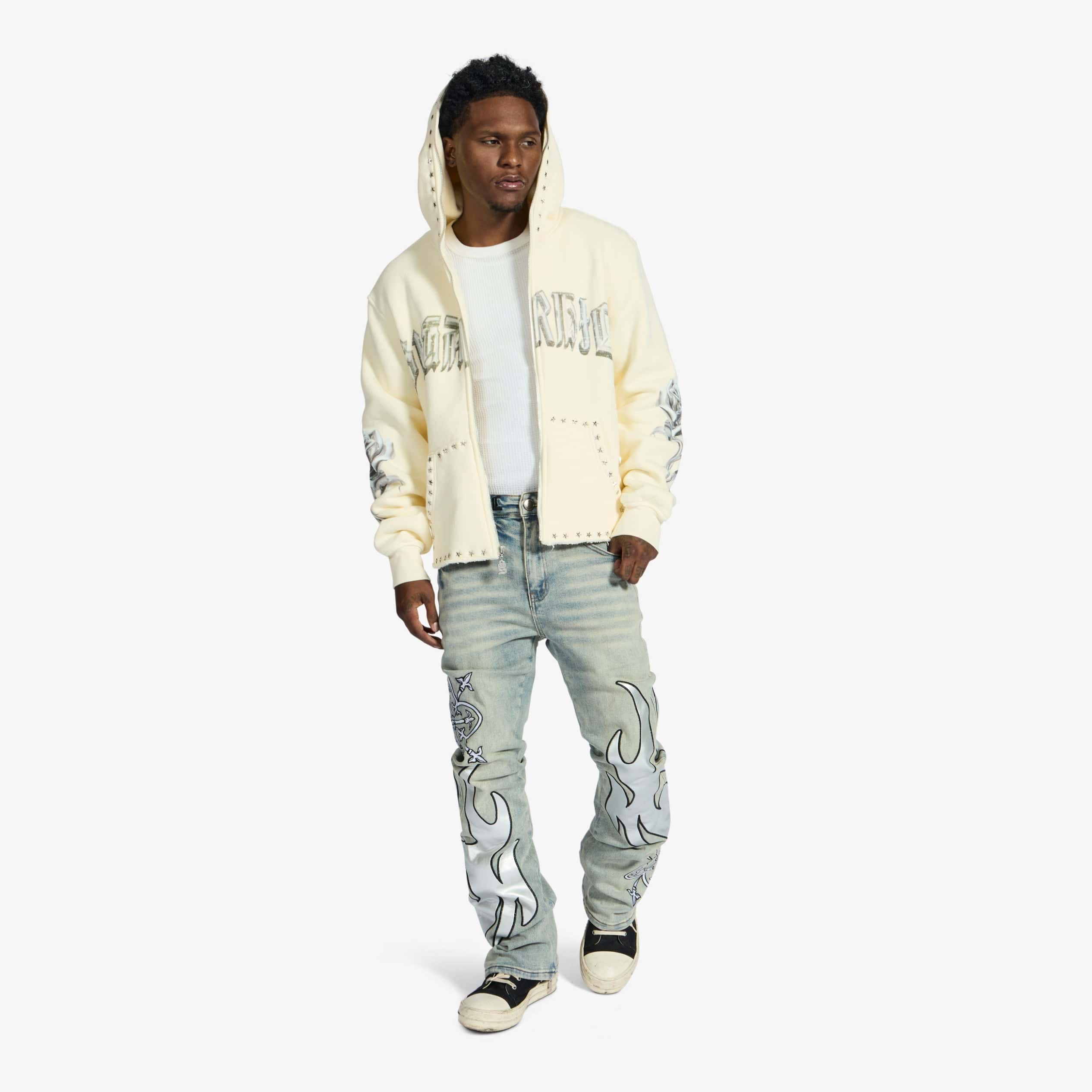 "Body Shop" Full-Zip Hoodie (cream vintage)