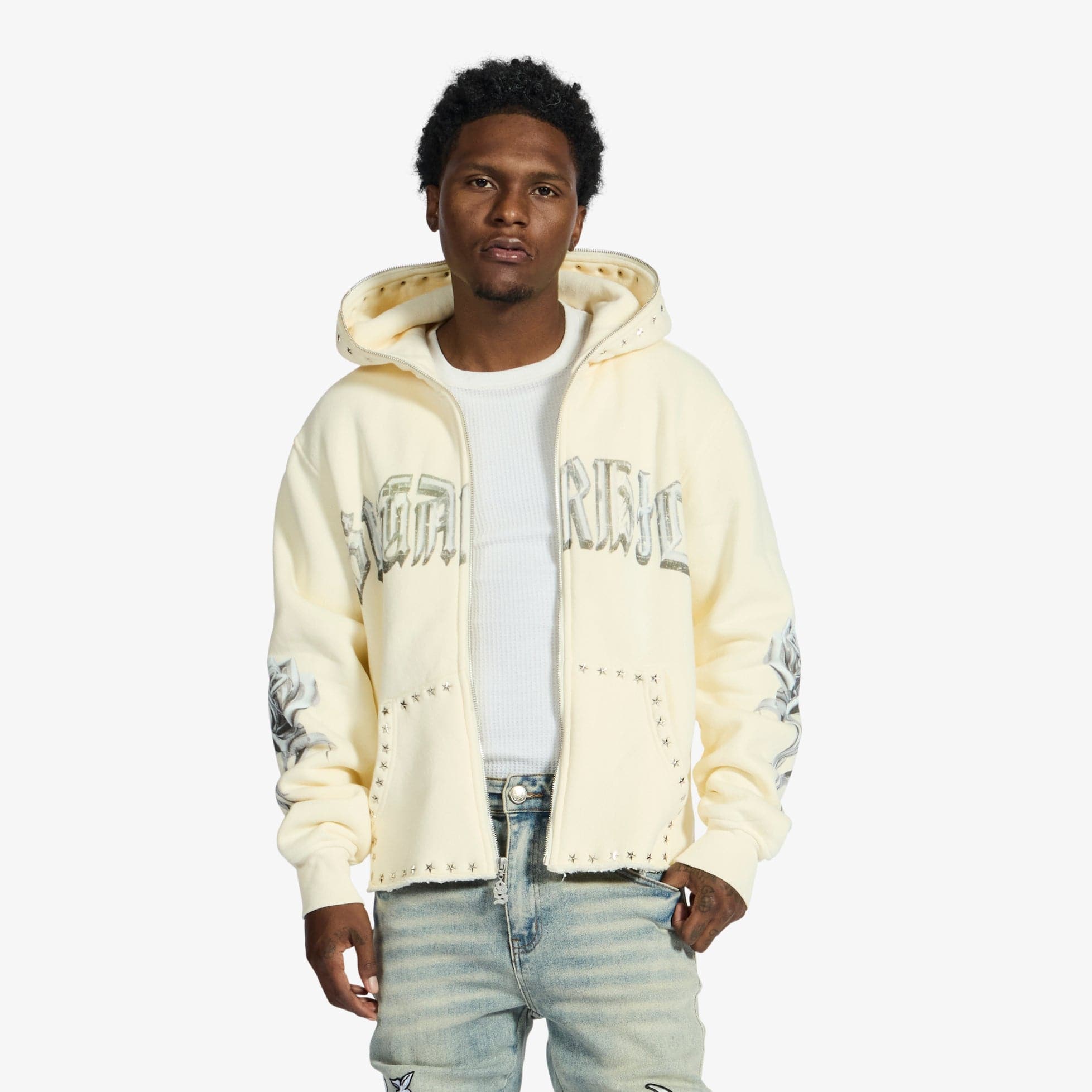 "Body Shop" Full-Zip Hoodie (cream vintage)