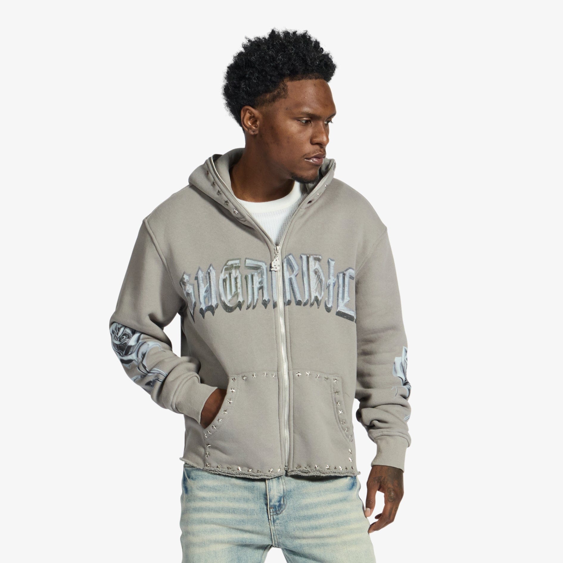 "Body Shop" Full-Zip Hoodie (gray vintage)