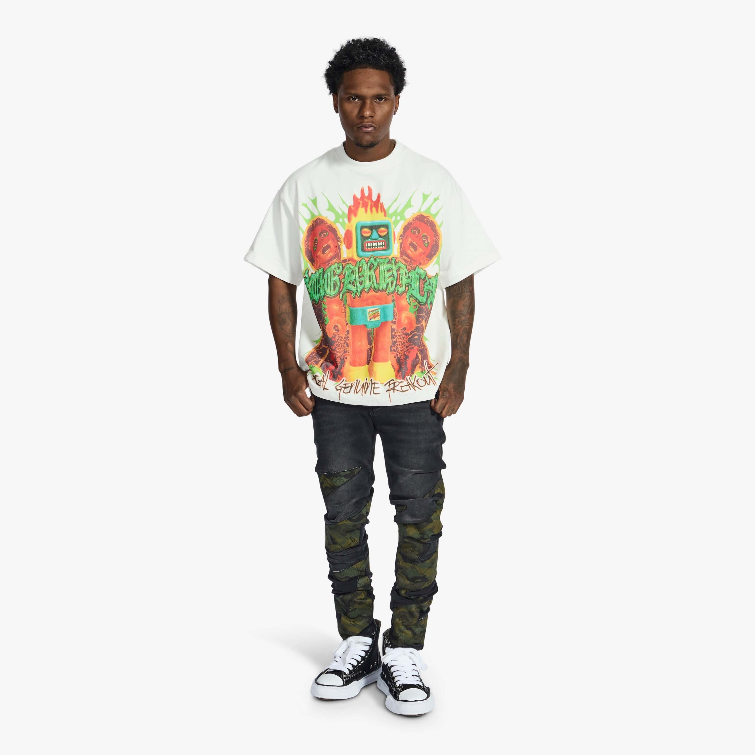 "Sabotage" Skinny Jeans (black/camo scrunch)