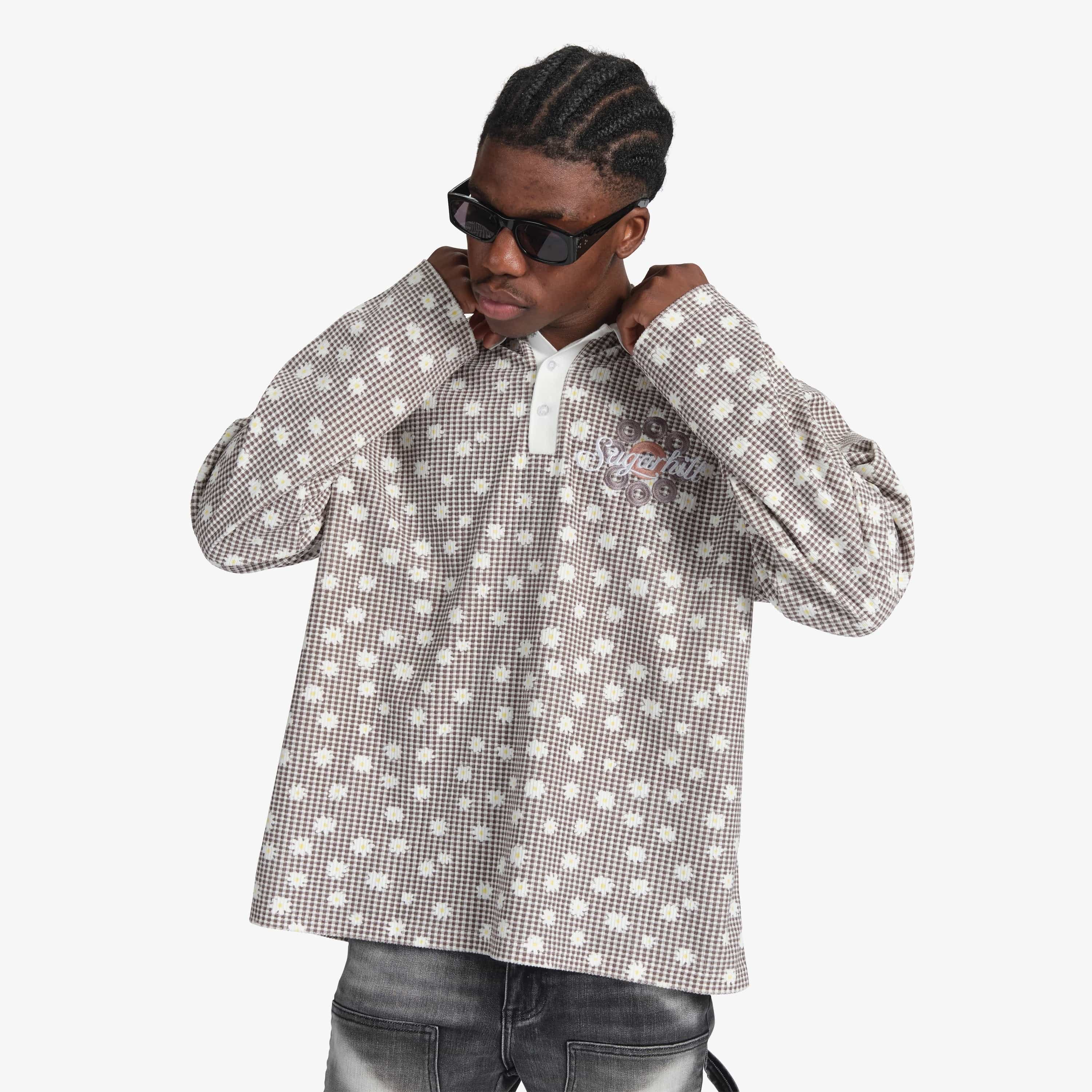 "Bloom" Long Sleeve Polo (grey)