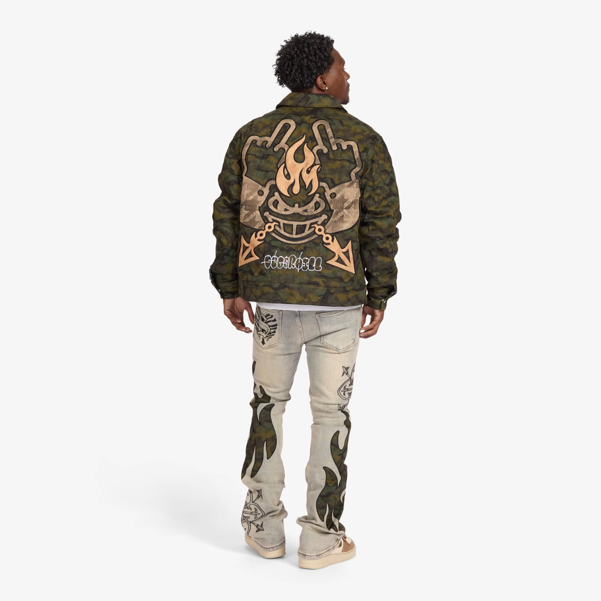 "Liver" Stacked Jeans (wheat/camo scrunch)