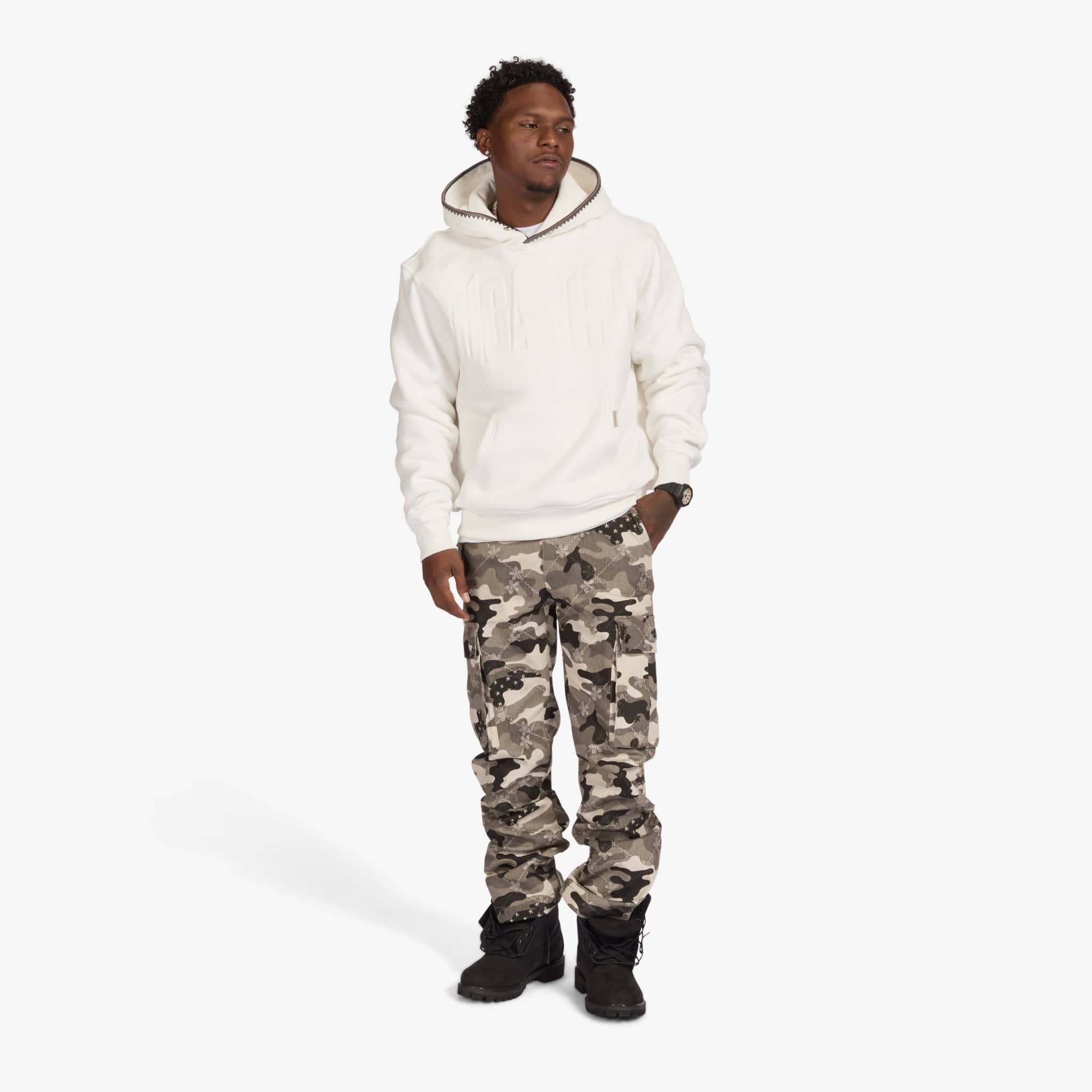 "Staring" Embossed Hoodie (white)