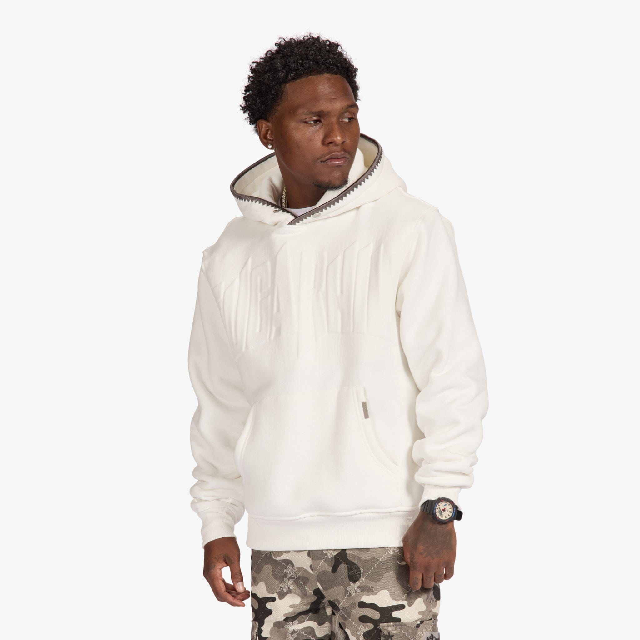 "Staring" Embossed Hoodie (white)