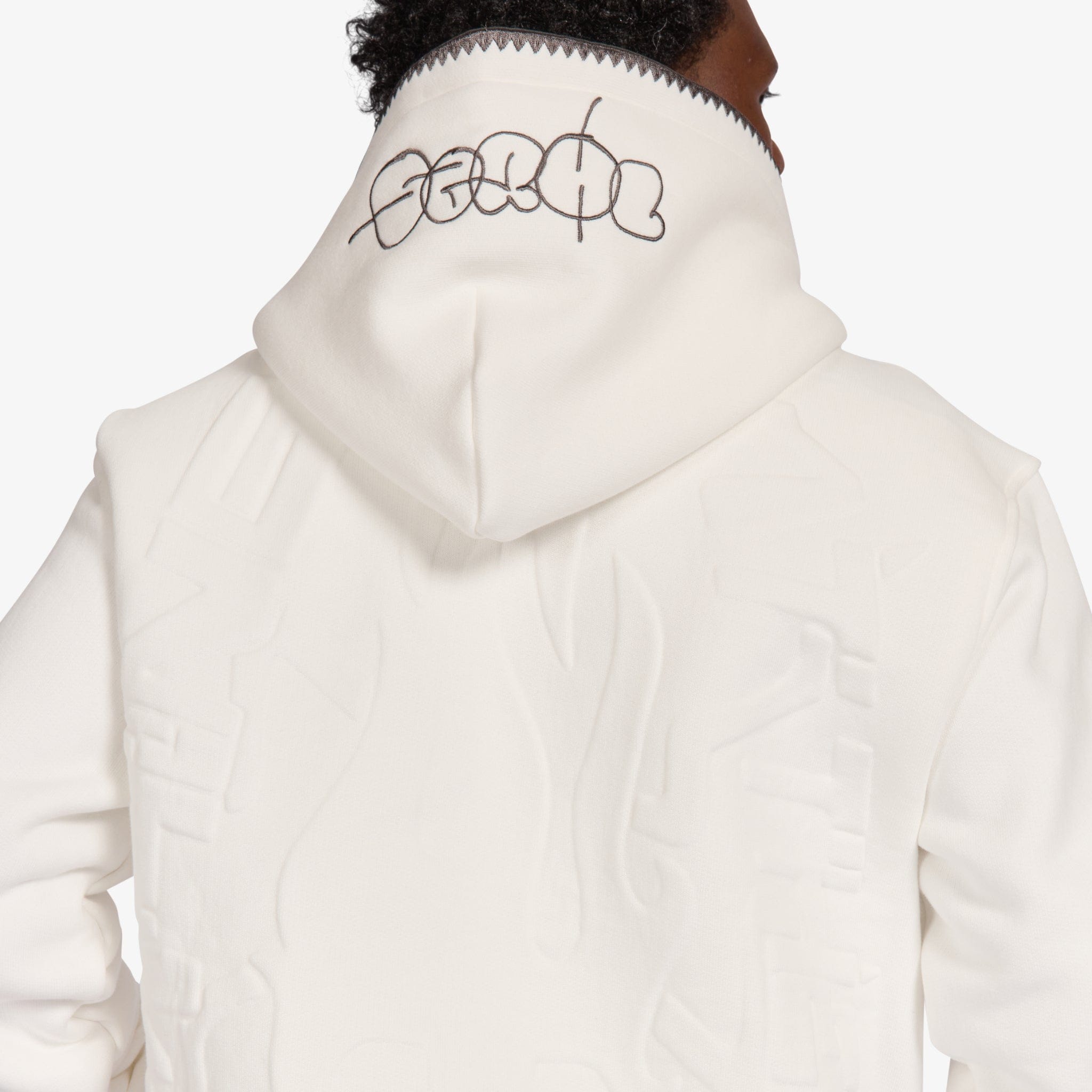 "Staring" Embossed Hoodie (white)