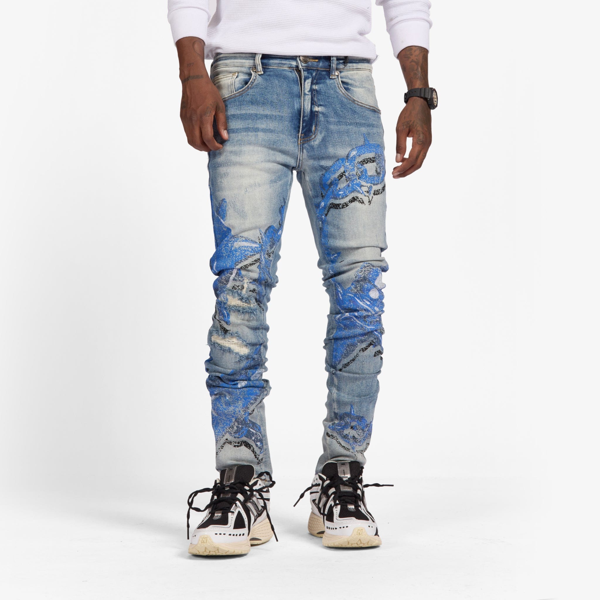"Mace" Skinny Jeans (blue print)