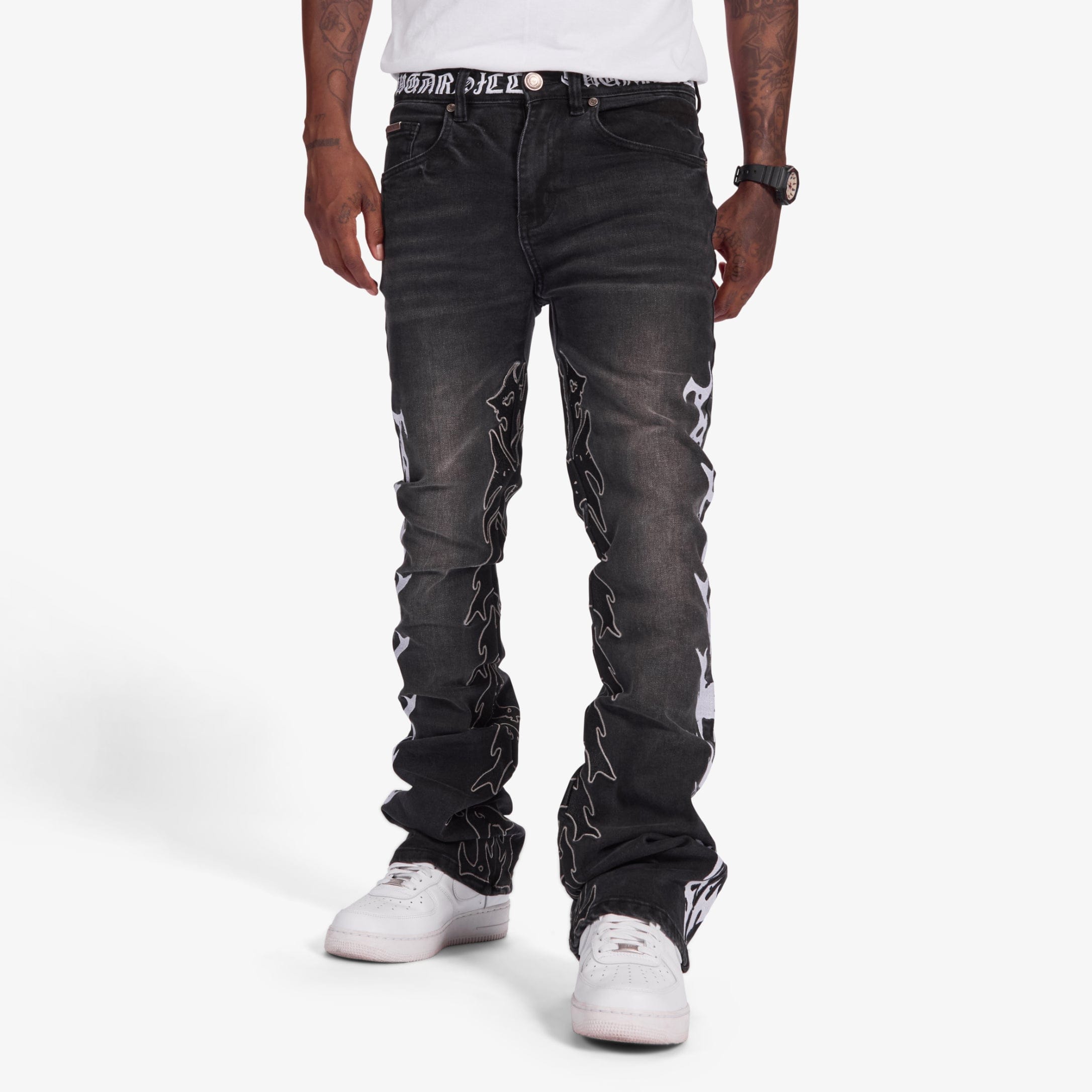 "Toxins" Stacked Jeans (black wash)