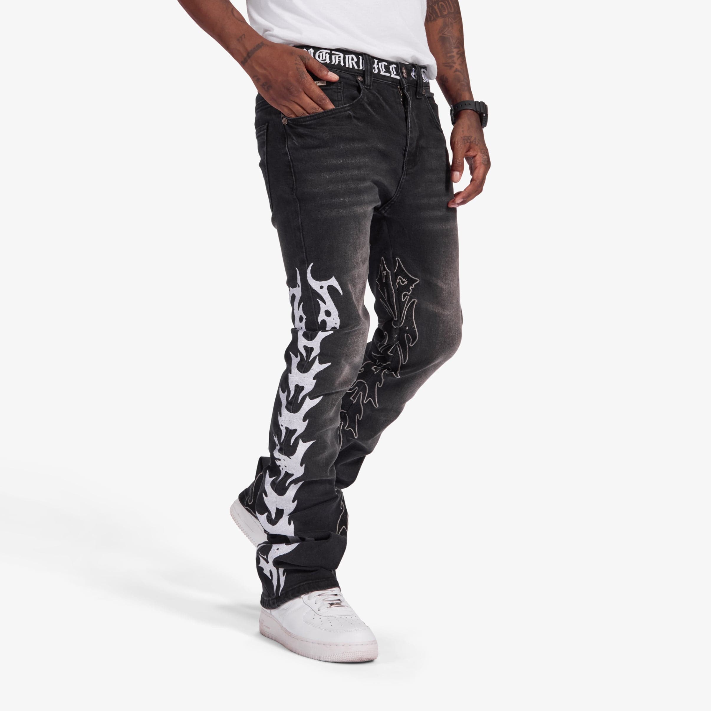 "Toxins" Stacked Jeans (black wash)