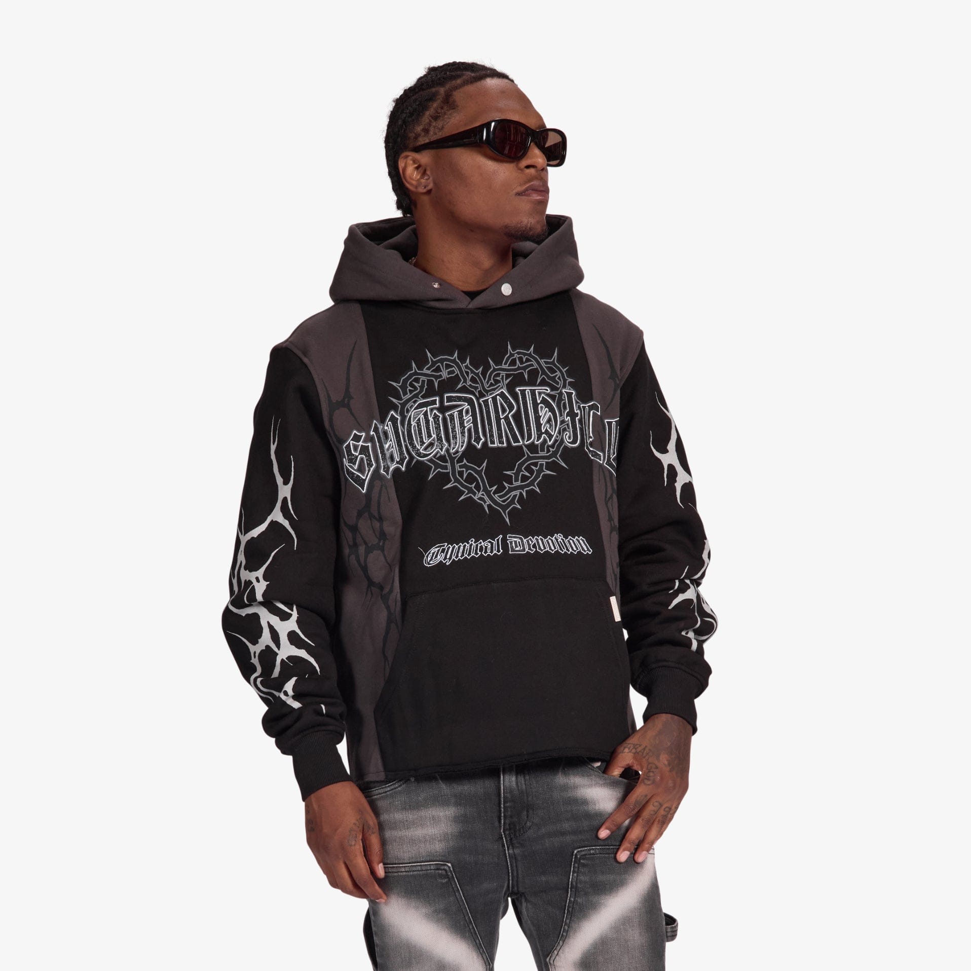 "Devoted" Split Hoodie (black/charcoal)