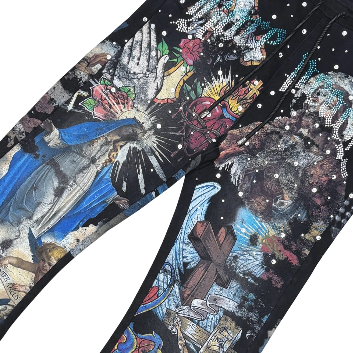 Rare Peace Washed Aop Zip Up Hoodie & Jogger W/ Rhinestones Set (Black)