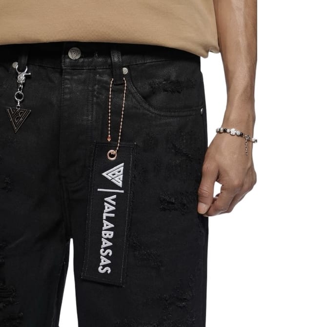 Valabasas Clipped Denim Shorts (Black Waxed) VLBS-VSH2-1034