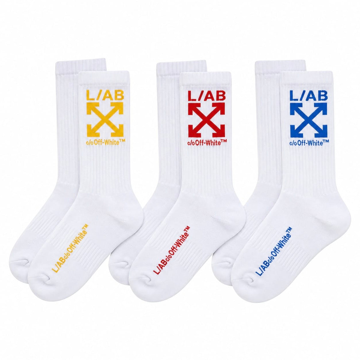 Lab Off-White Clamp Arrows Mid Calf Crew Socks 3 Pack (White/Multi)