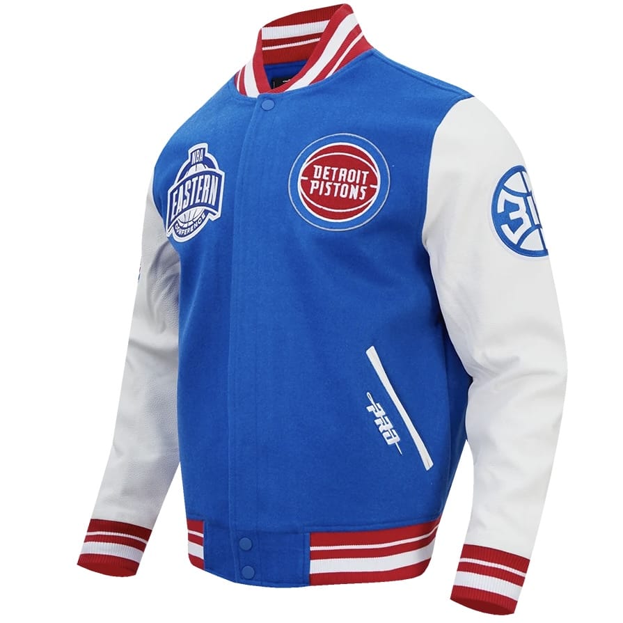 Pro Standard Detroit Pistons Day One Rib Wool Varsity Jacket (Royal/Red)