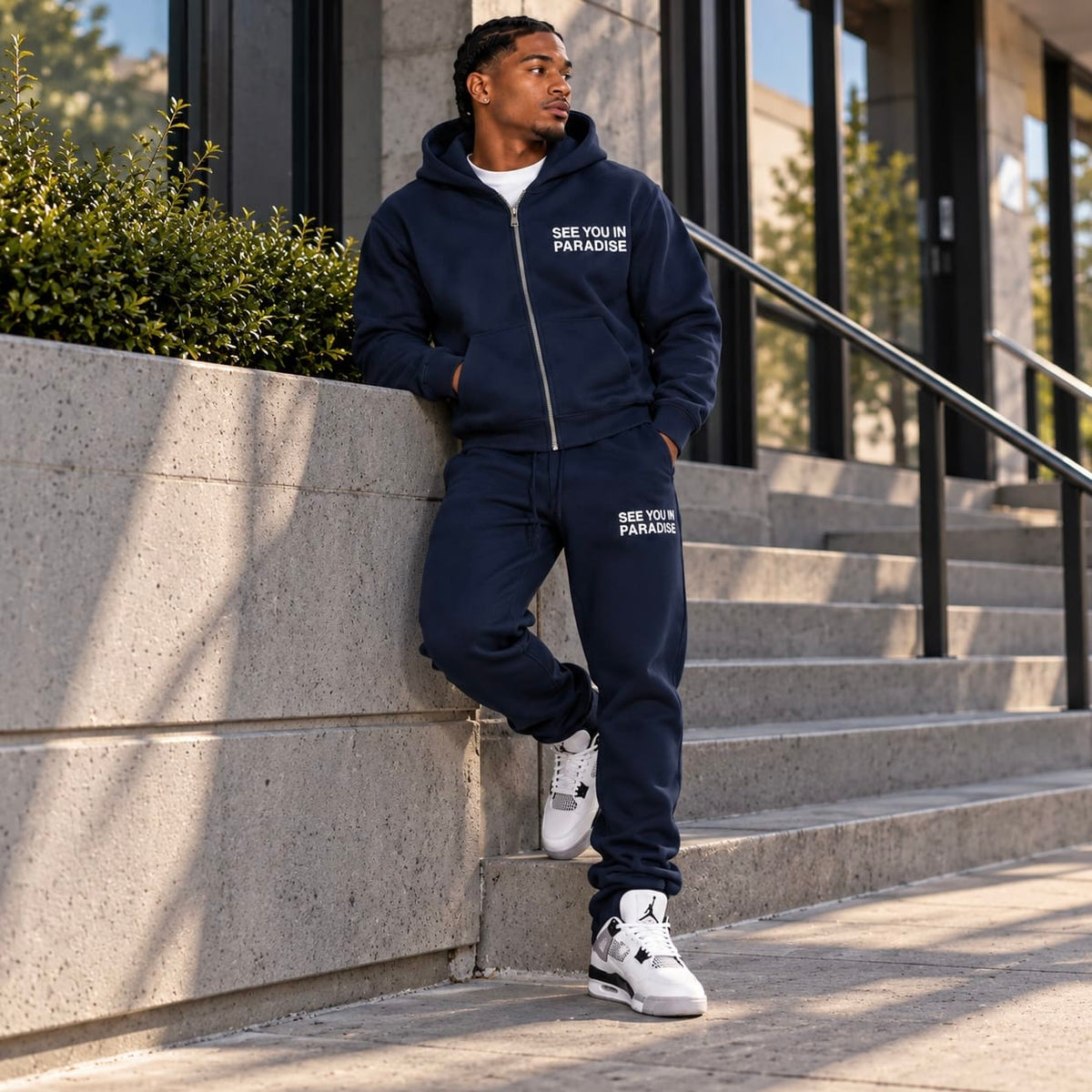 See You In Paradise Heavyweight Zip Hoodie & Sweatpants Set (Navy)