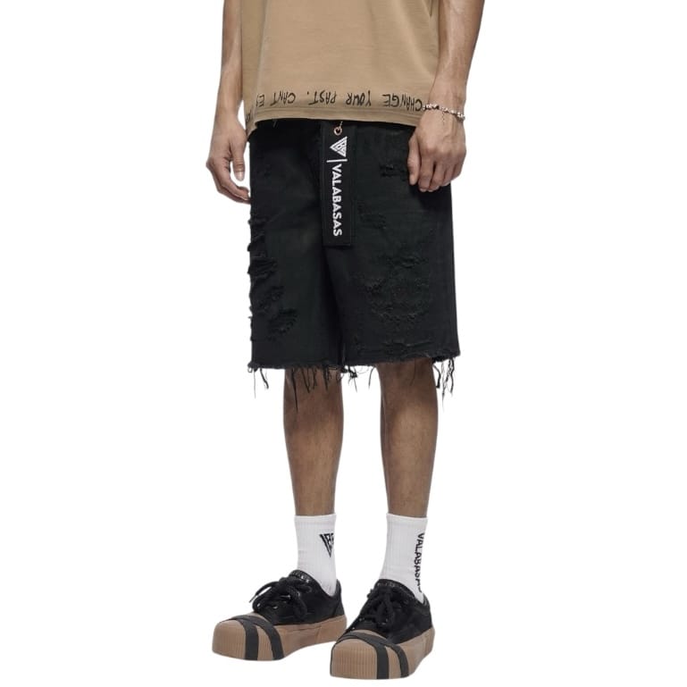 Valabasas Clipped Denim Shorts (Black Waxed) VLBS-VSH2-1034