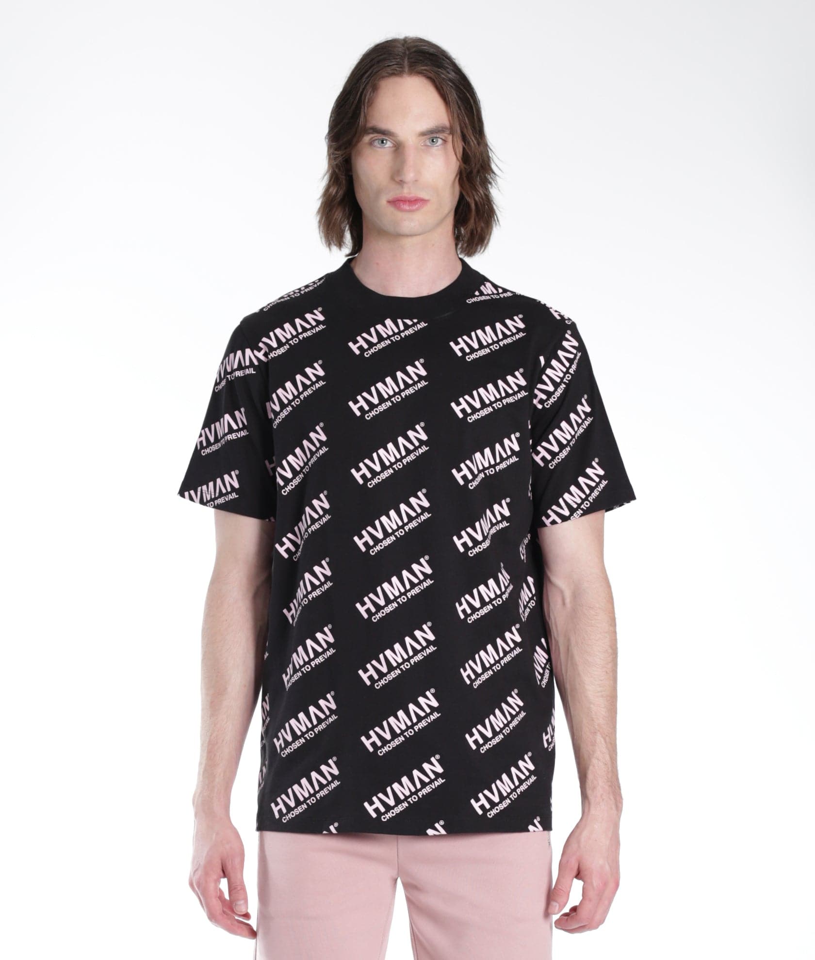 NOVELTY TEE REPEAT IN BLACK & DUSTY PINK LETTERING