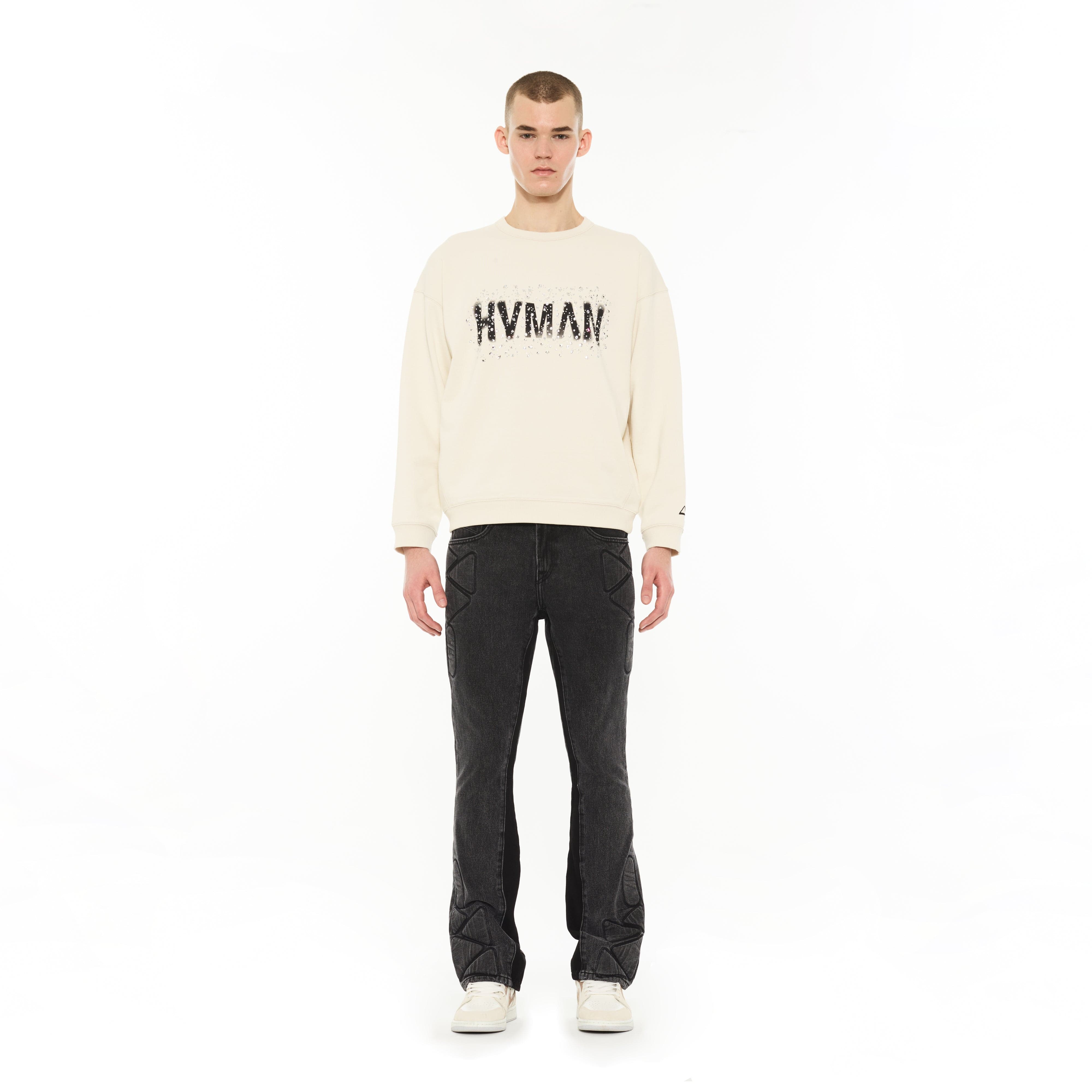 Hvman's Crewneck Sweater "Hvman Diamonds" in Winter White