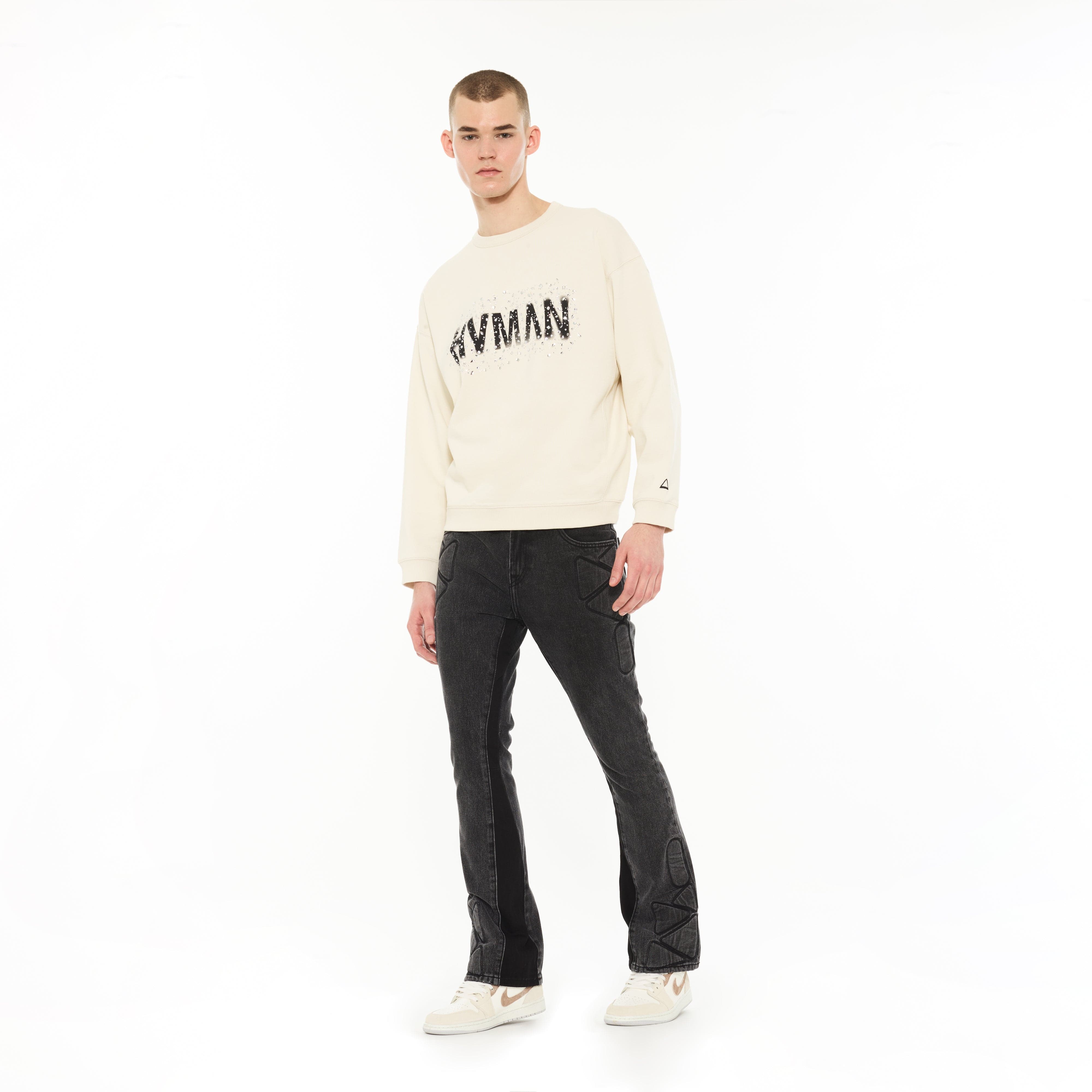 Hvman's Crewneck Sweater "Hvman Diamonds" in Winter White