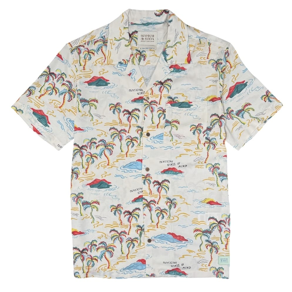Scotch & Soda Fave Printed Button Down Shirt (White Palmtree Aop) 171643