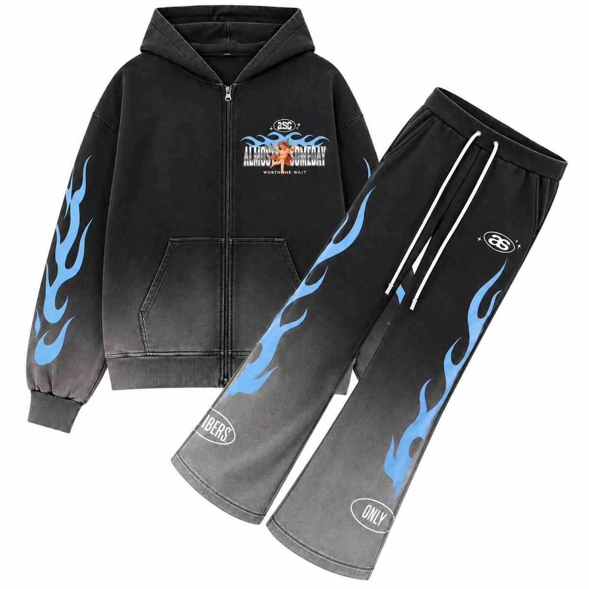 Almost Someday Members Zip Hoodie & Flare Sweatpants Set (Black)