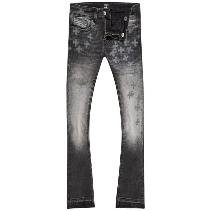 Kids Super Skinny Stacked Forbidden Fruit Denim (Black Shadow) JTFP2318K