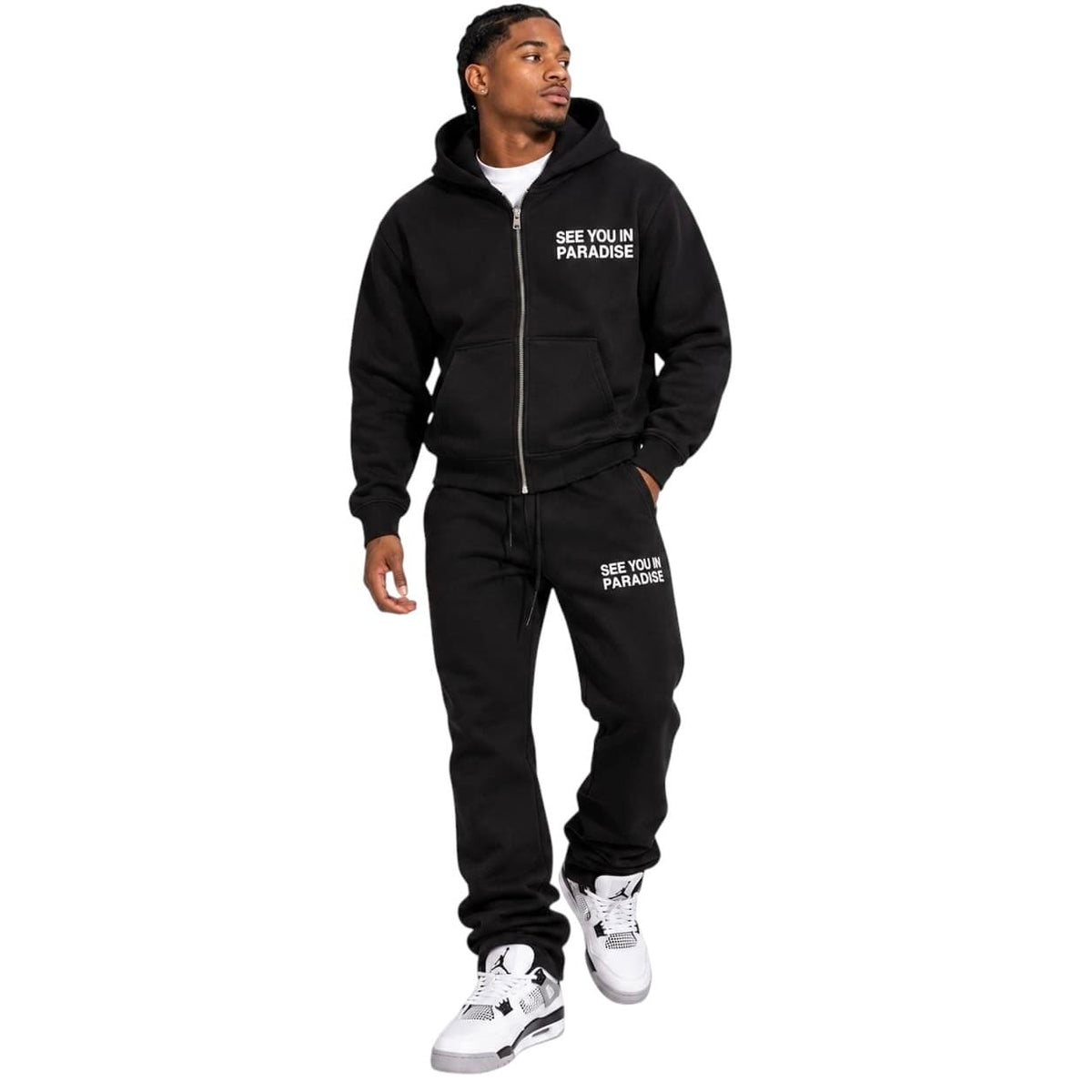 See You In Paradise Heavyweight Zip Hoodie & Sweatpants Set (Jet Black)