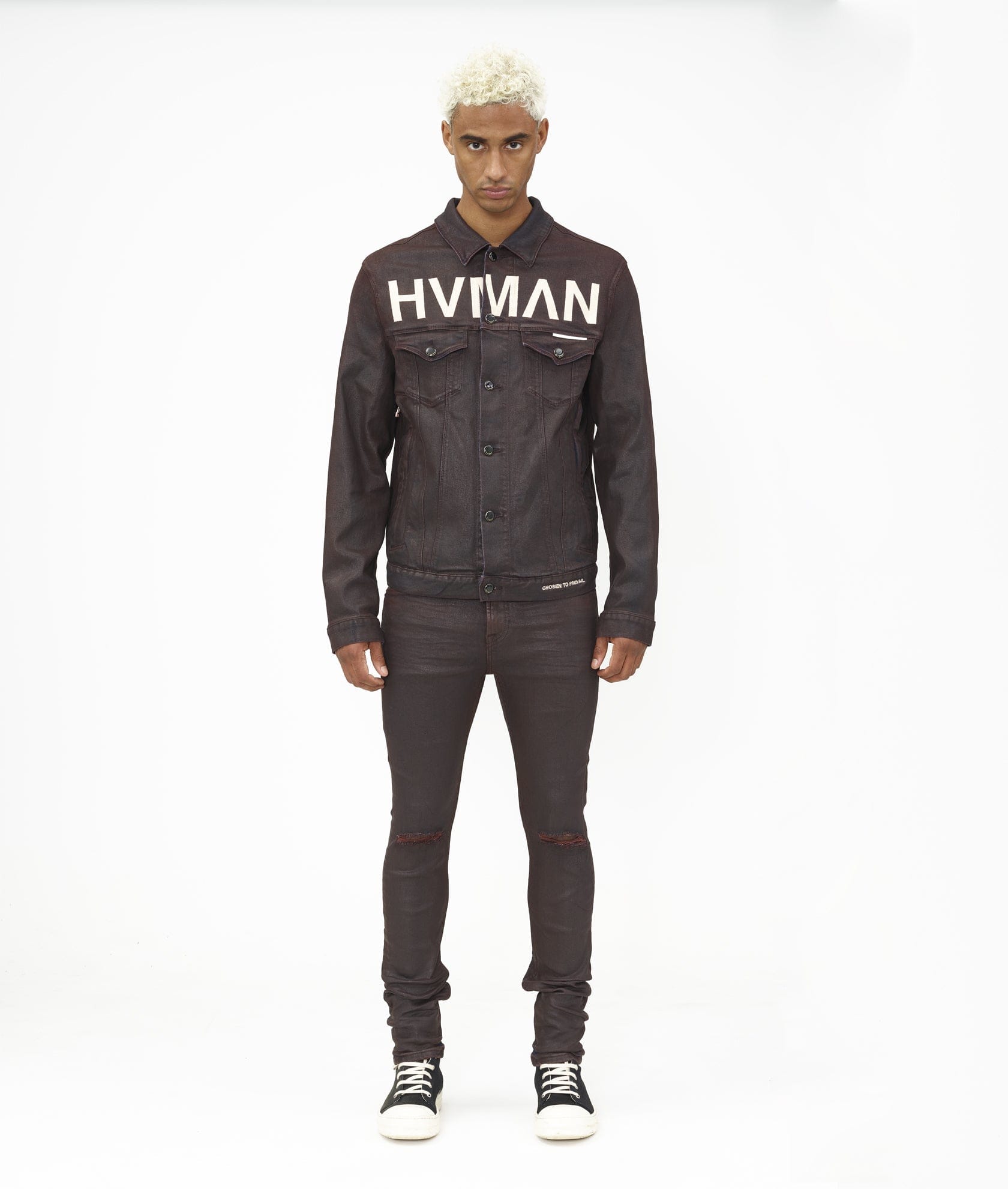 MK1 DENIM JACKET OVERSPRAY IN BURGUNDY