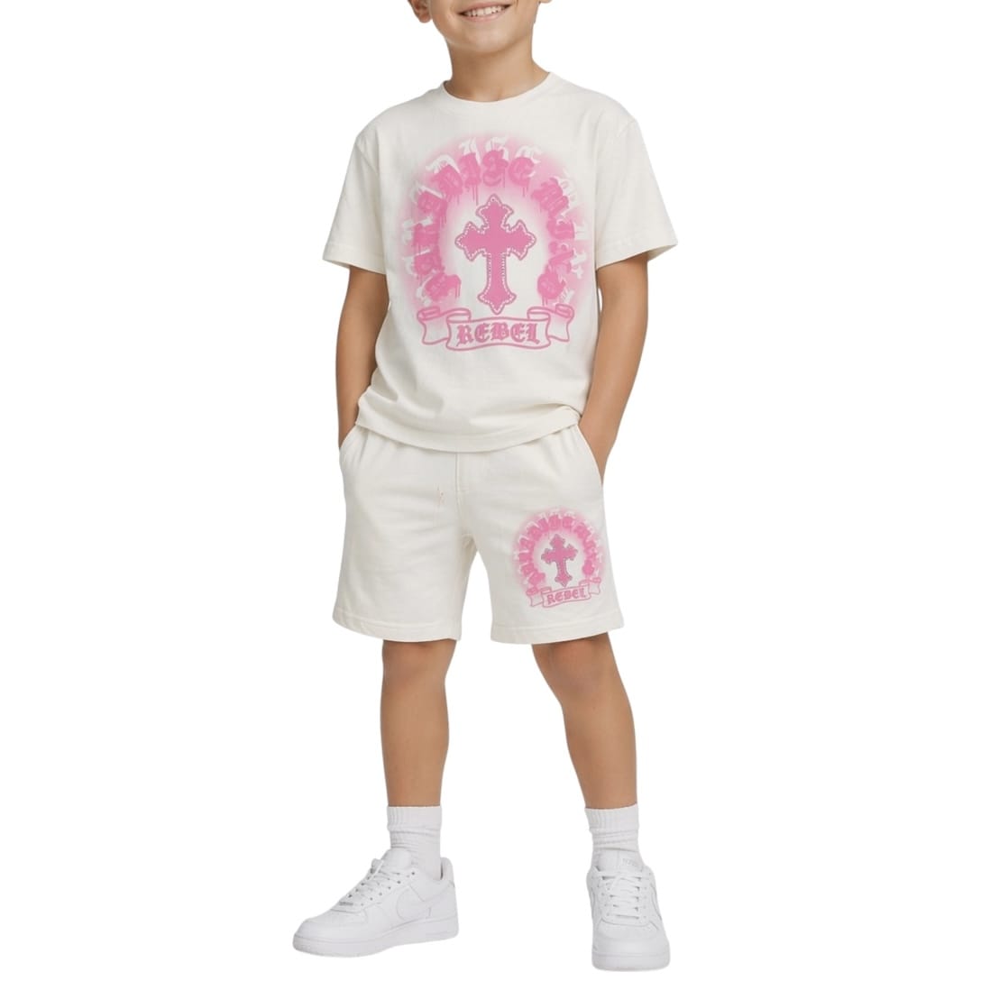 Kids Rebel Minds Paradise Cross Short Set (Cream) 614-11833