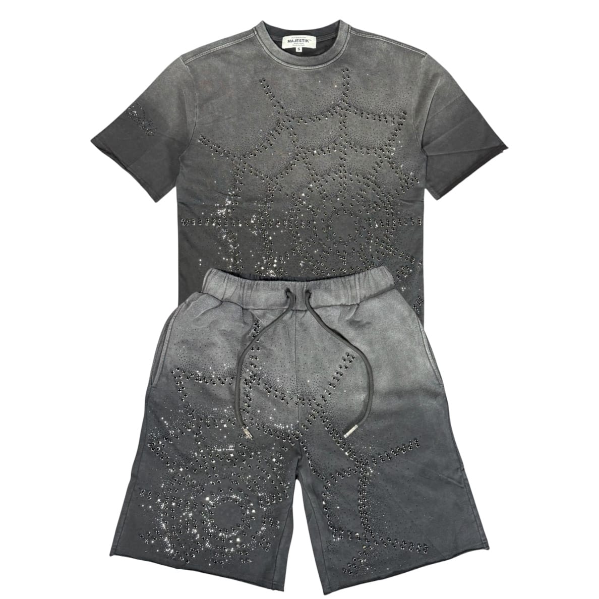 Majestik French Terry Rhinestone Stud Short Set (Black)