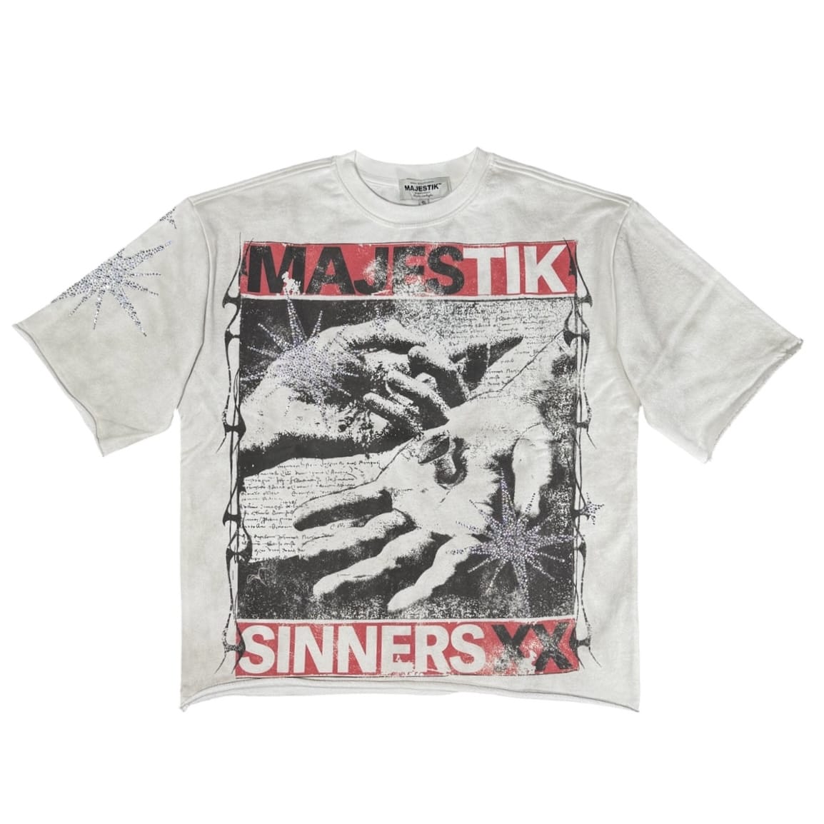 Majestik Sinners XX Star Rhinestone Crewneck Tee (Off White) FT2604
