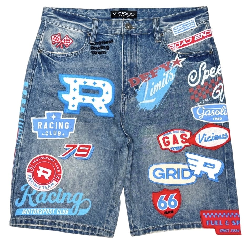 Vicious Denim Racing Denim Shorts (Light Blue) VC1204