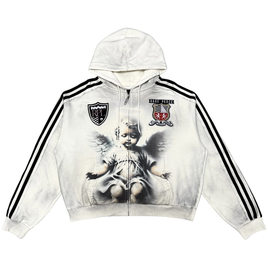Rare Peace Cut & Sew Zip Hoodie & Jogger W/ Patches Set (Cream)