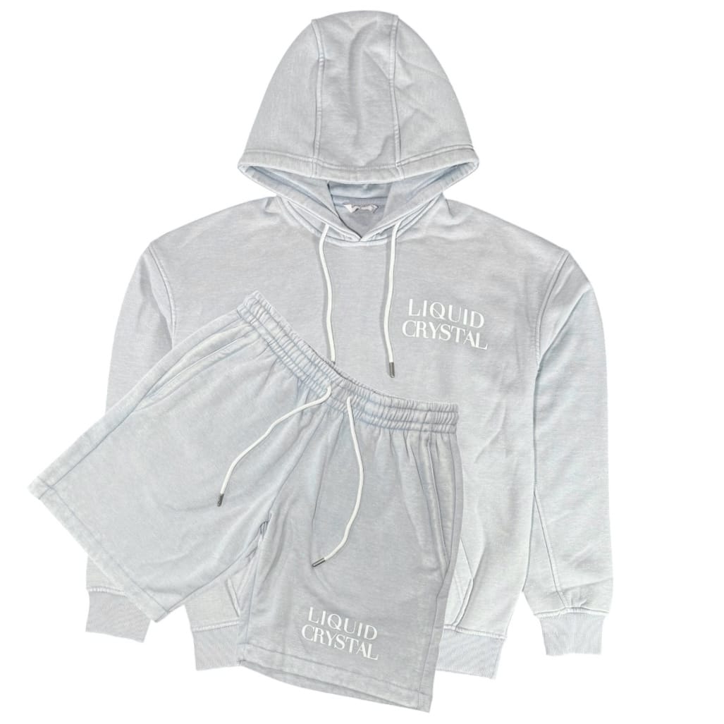 Liquid Crystals Burn Out Wash Hoodie & Short Set (Arctic Wash)