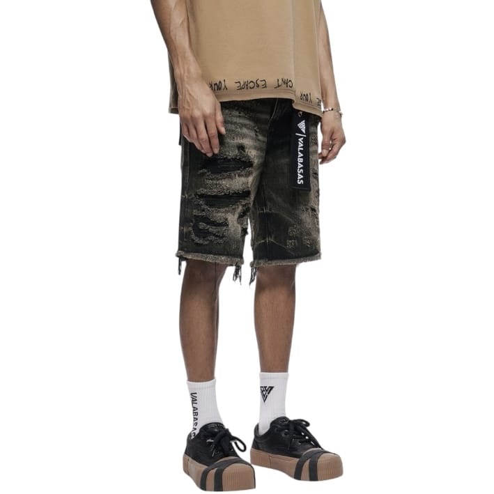 Valabasas Clipped Denim Shorts (Grey Wash) VLBS-VSH2-1034