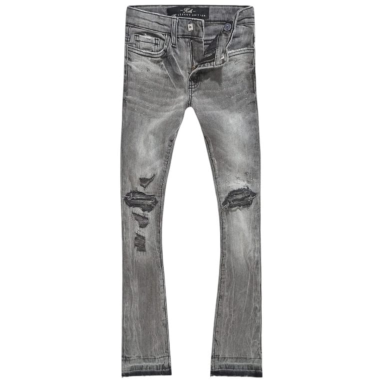 Kids Jordan Craig Stacked Shreds On Knees Denim (Smoked Grey) JTF2294K
