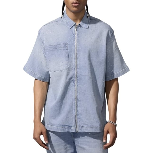 Jordan Craig Radiant Denim Zip Up Shirt (Ice Blue) 2082
