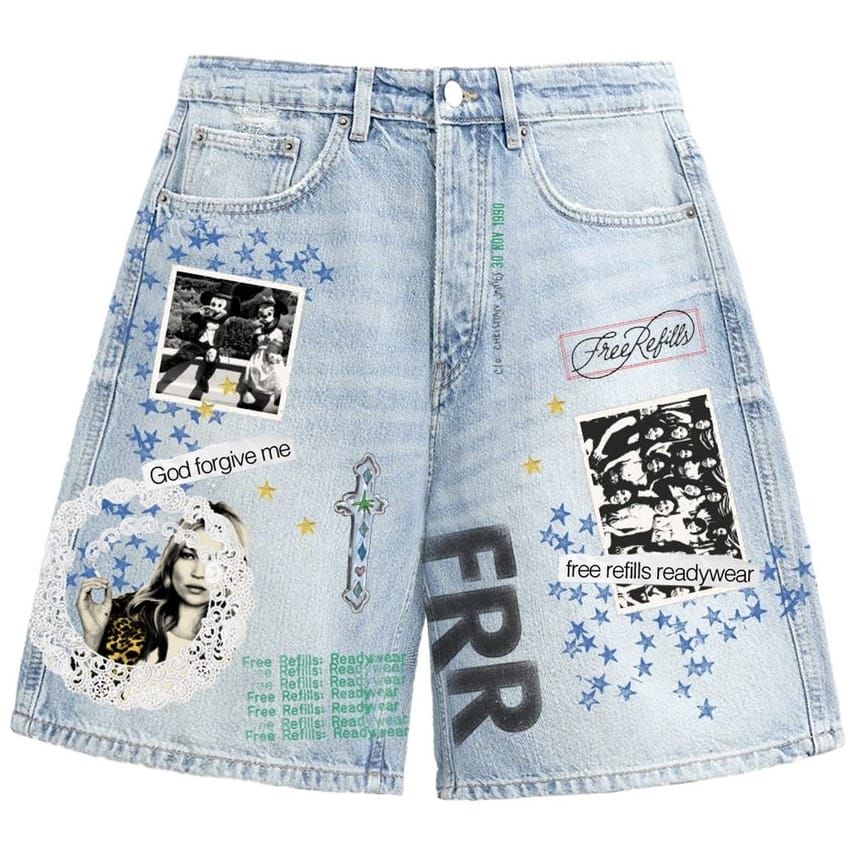 Free Refills Collage Jorts (Light Blue) FR-SUM26-023