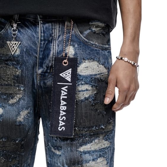 Valabasas Incise Denim Shorts (Dark Blue) VLBS-VSH1-1009