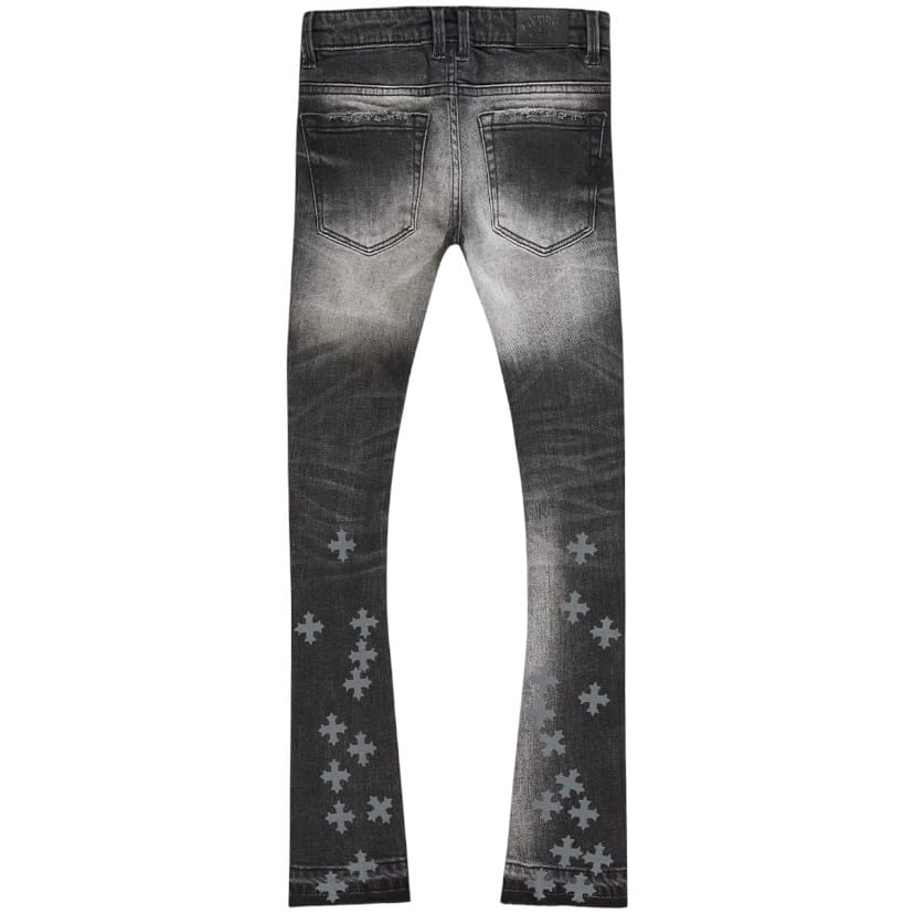 Kids Super Skinny Stacked Forbidden Fruit Denim (Black Shadow) JTFP2318K