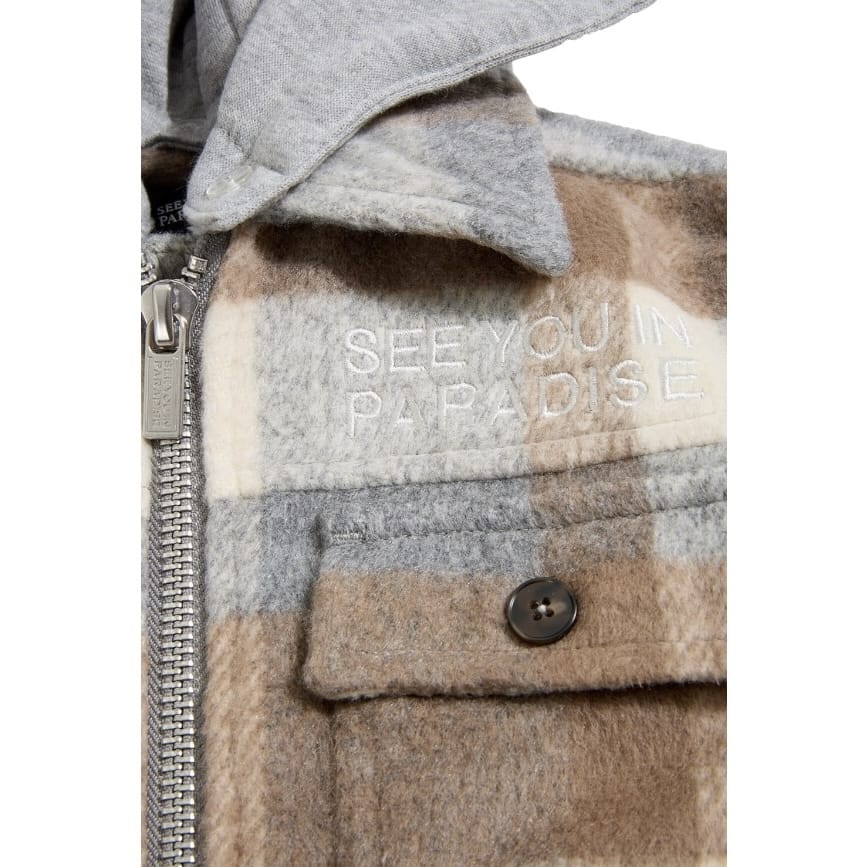 Kids See You In Paradise Hooded Flannel Shacket (Khaki) 2568K