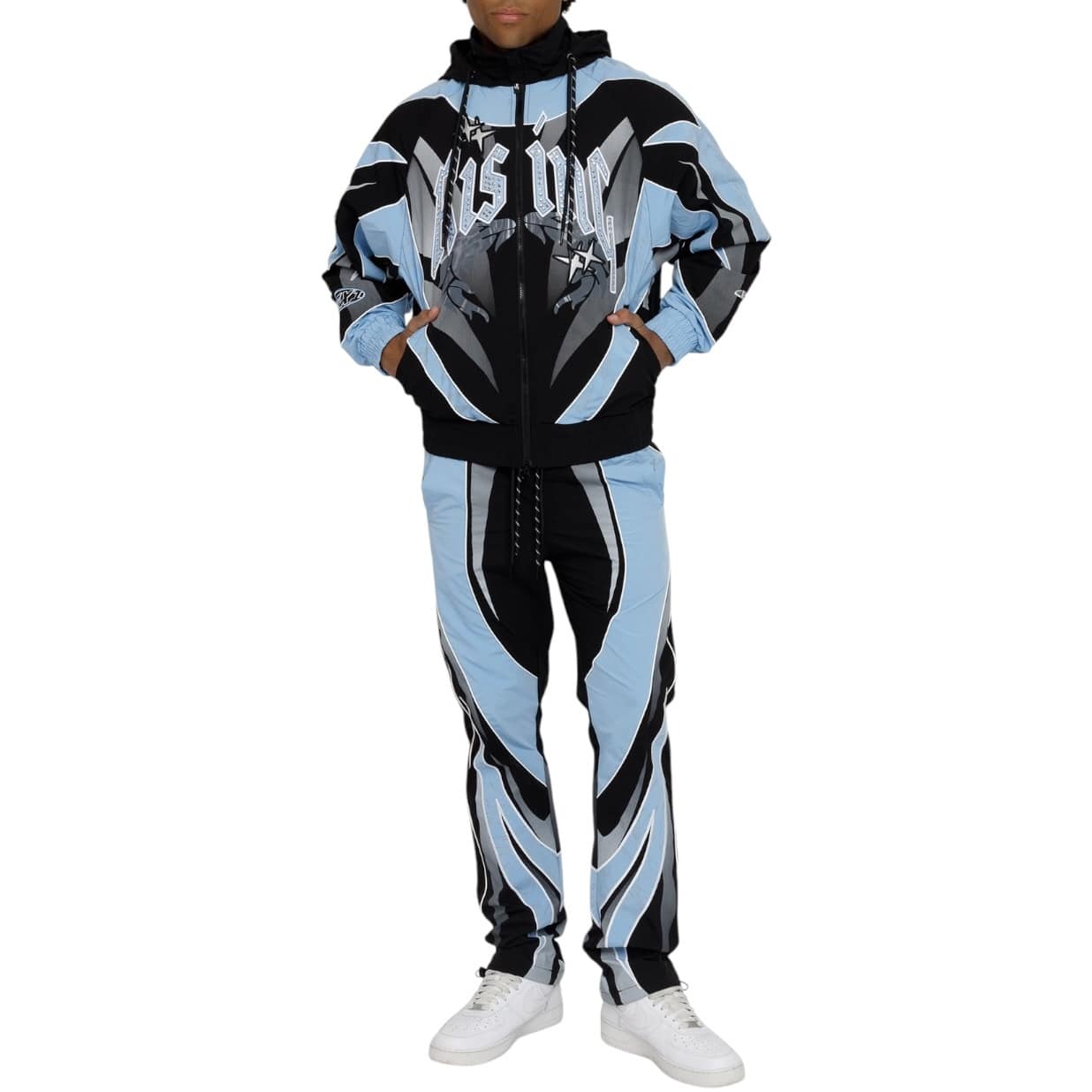 Smoke Rise Rising Colorblock Windbreaker Jacket & Pants Set (Blue Bell)