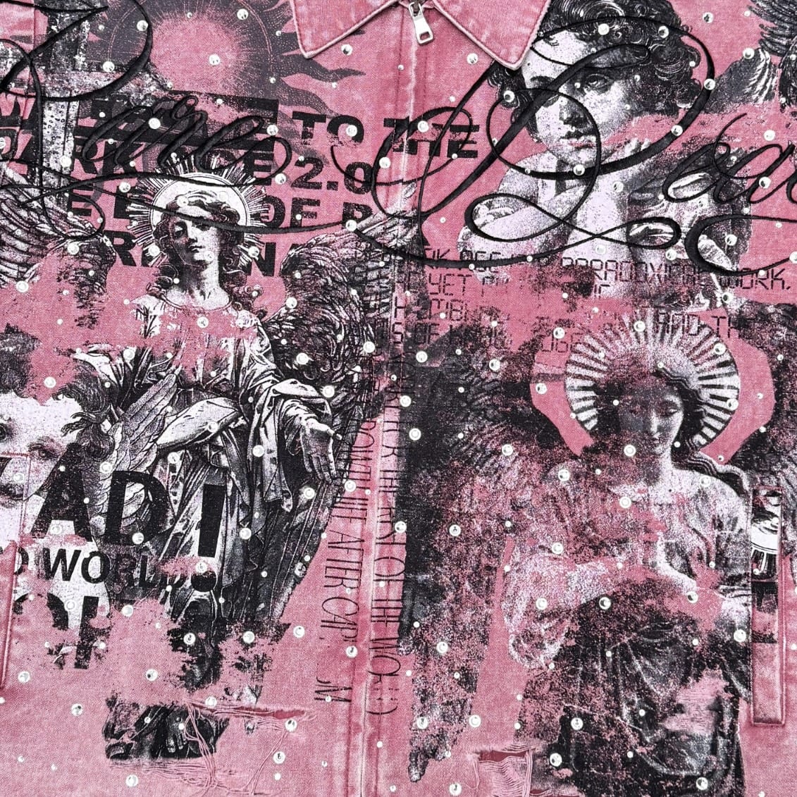 Rare Peace All Over Angel Print Twill Zip Down Shirt (Dusty Pink) RJ6062