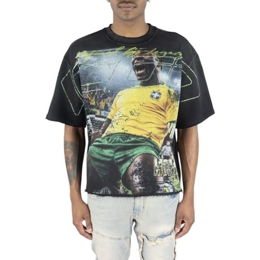 R3bel Denim Icon French Terry Rhinestone Tee (Black)
