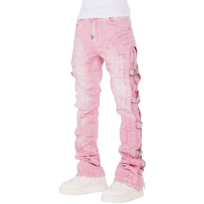Guapi French Rose Cross Buckle Denim Jean (Rose Pink) 874FRCBD
