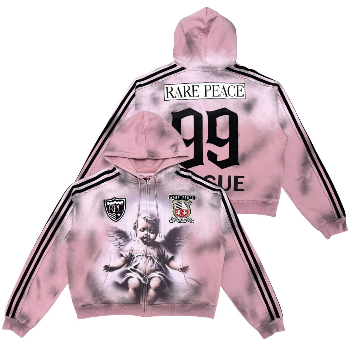 Rare Peace Cut & Sew Zip Hoodie & Jogger W/ Patches Set (Dust Pink)
