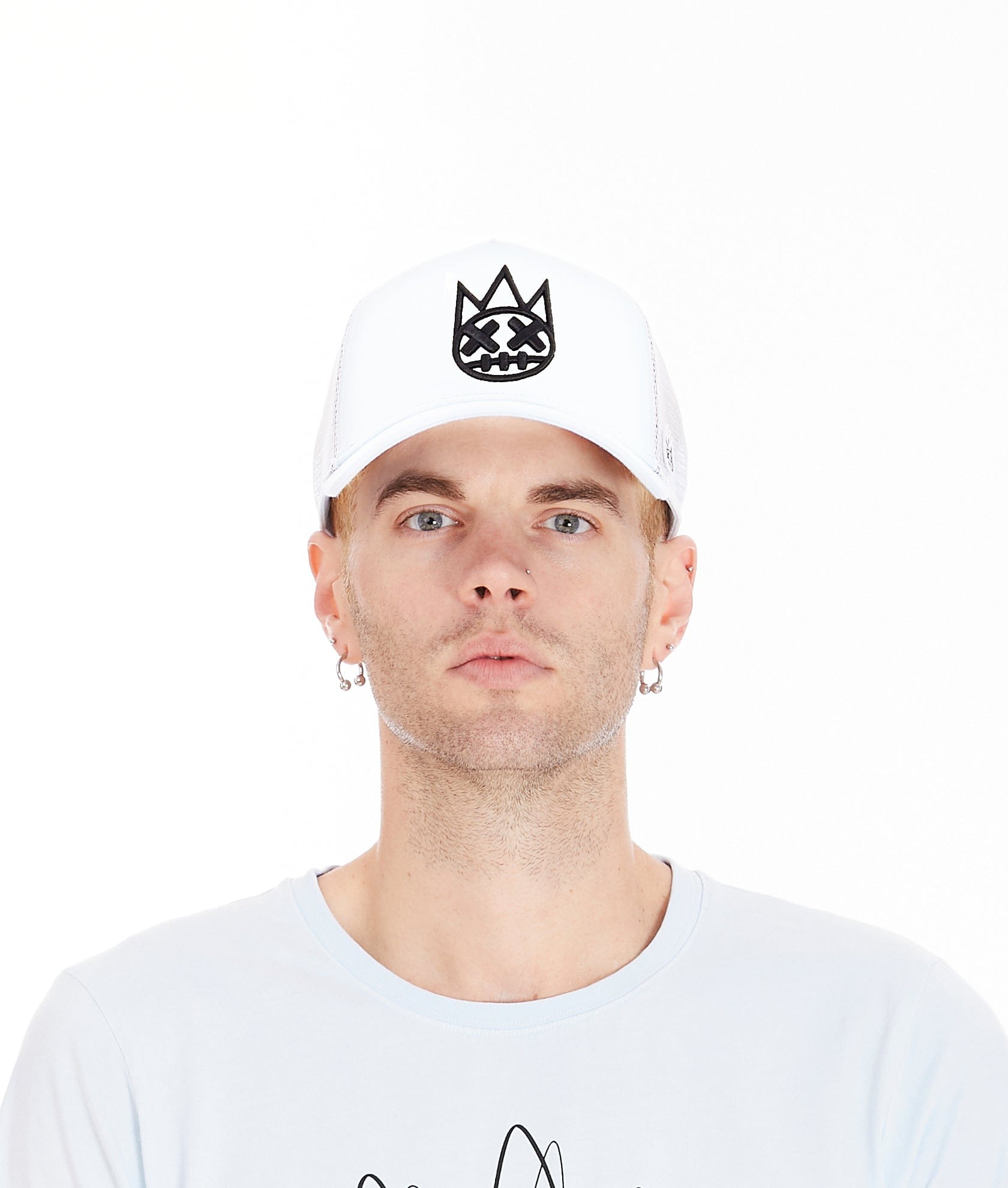 White Trucker Hat – Mesh Back, Curved Visor Cap