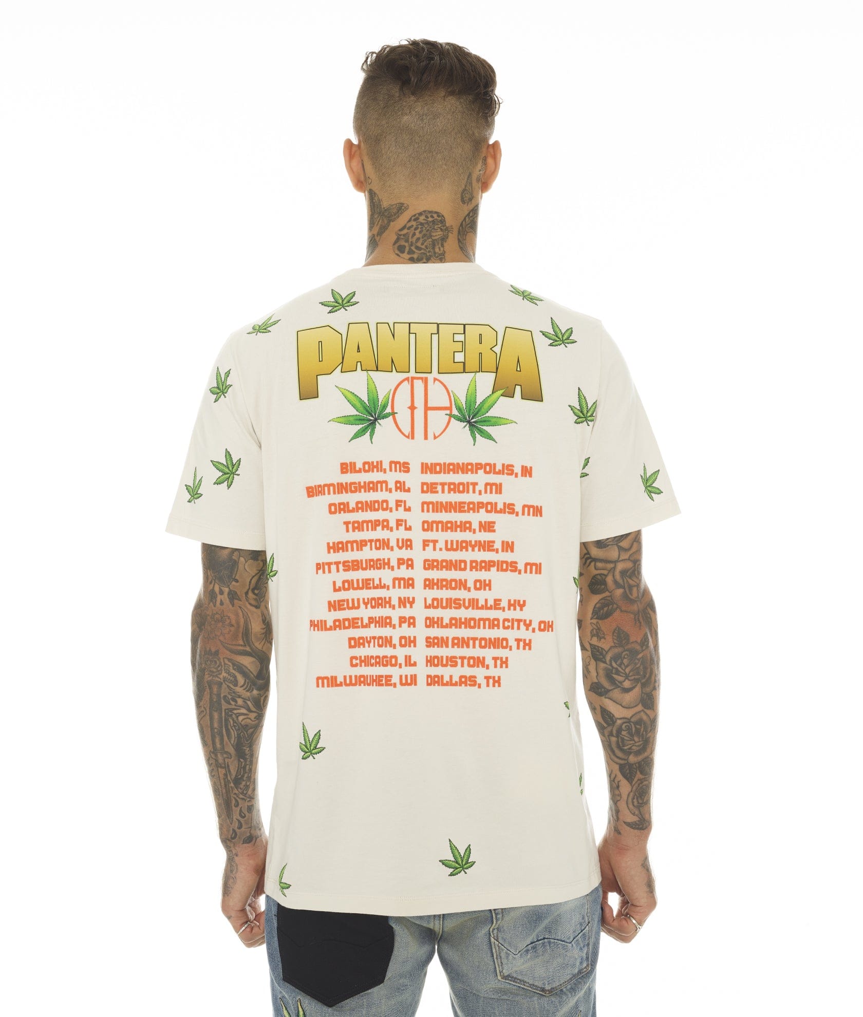 T-SHIRT SHORT SLEEVE CREW NECK TEE "PANTERA 420" IN CREAM