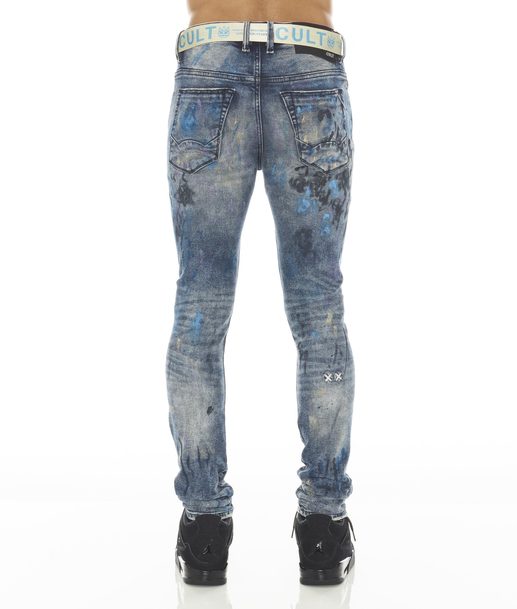 PUNK SUPER SKINNY STRETCH w/BABY BLUE BELT IN ABSTRACT