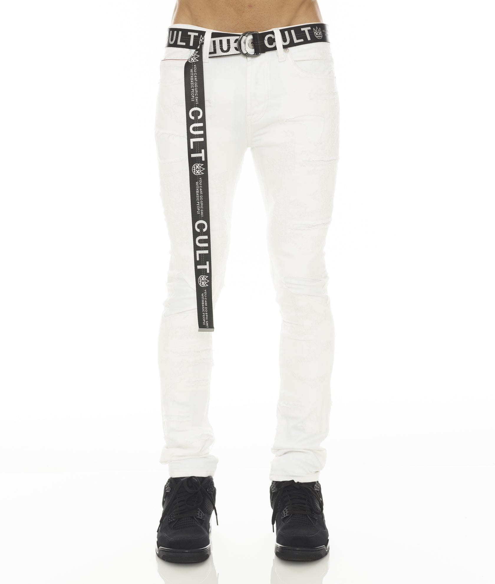 PUNK SUPER SKINNY STRETCH /w BELT IN WHITE GRUNDGE