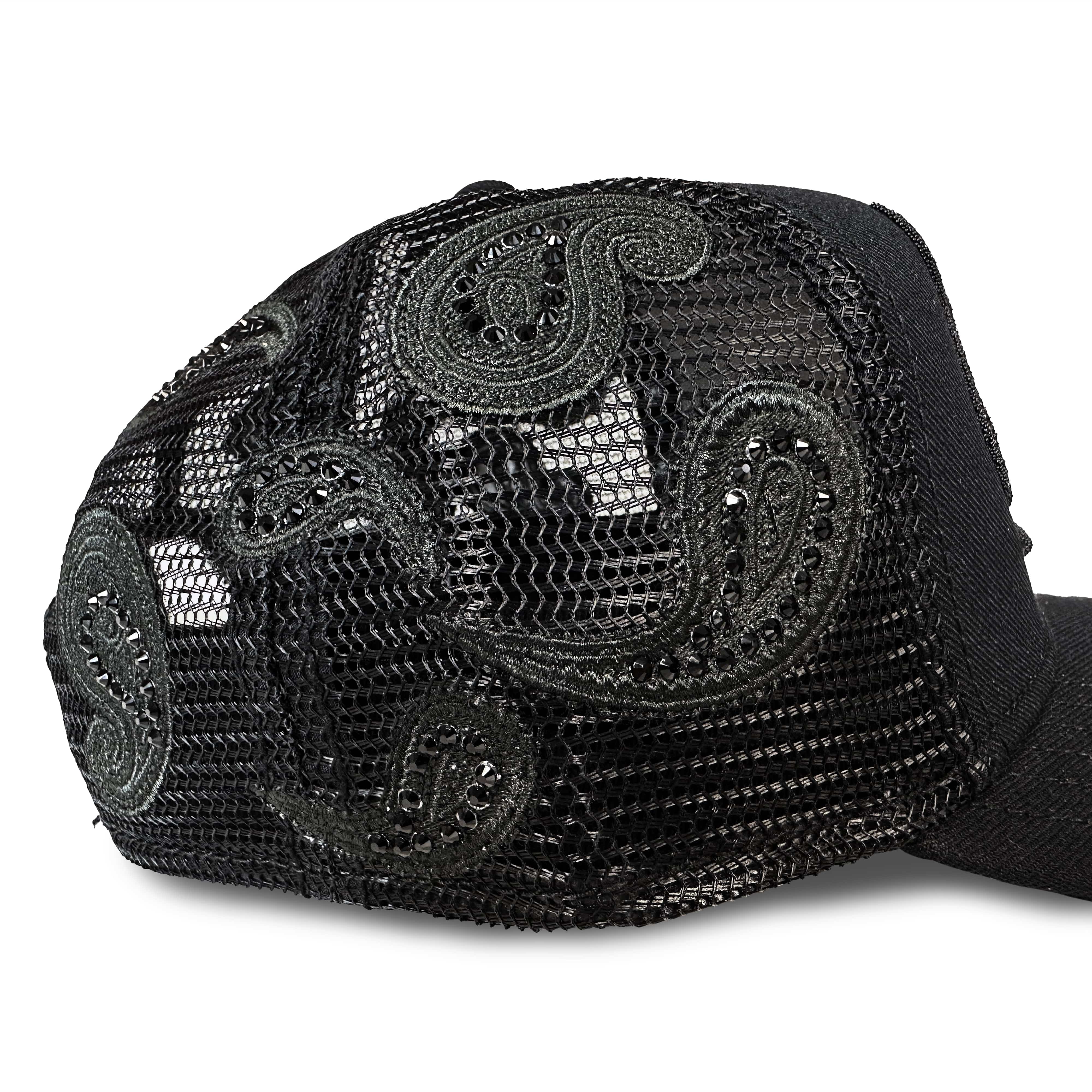 Cult's Crystal Paisley Shimuchan Logo Mesh Back Trucker Hat in Black